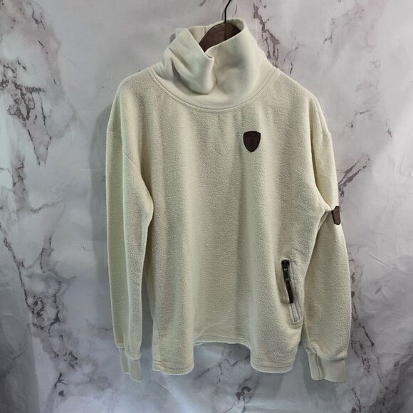Wanakome Sweatshirt Womens Large Cream Funnel Turtleneck Cowl Pullover Terry - Picture 1 of 12